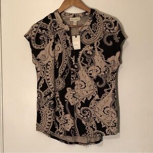 💙 Dana Buchman Half Placket Tee / Petite Small / Black / NWT 💙